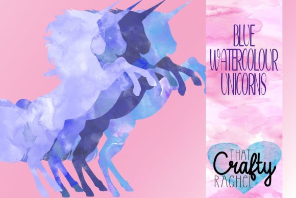 20 Blue Watercolour Patterned Unicorns Illustrations