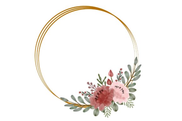 Circle Frame with Watercolor Floral and Illustrations