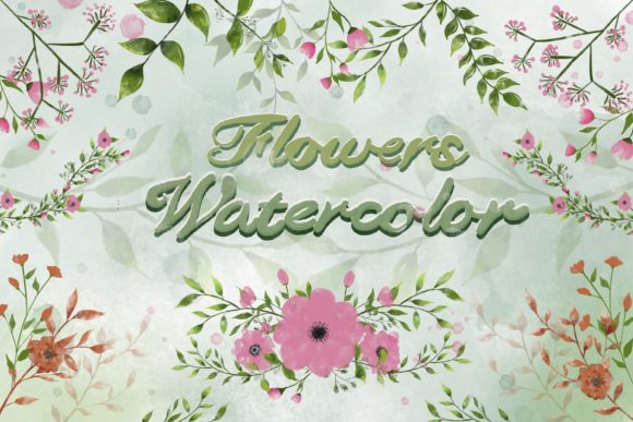 Flower Watercolor and Leaves Set for Illustrations