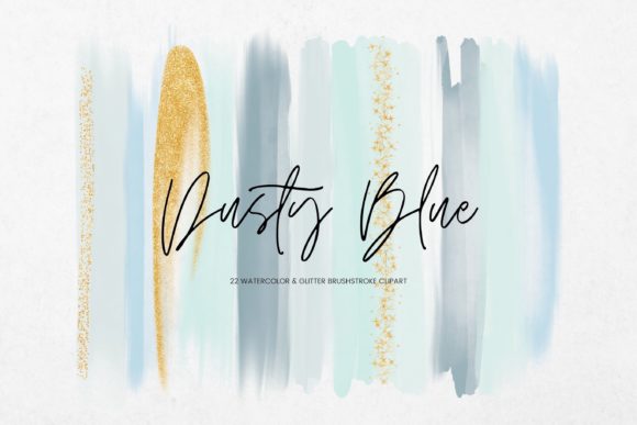 Gold Blue Watercolour Brush Stroke Illustrations