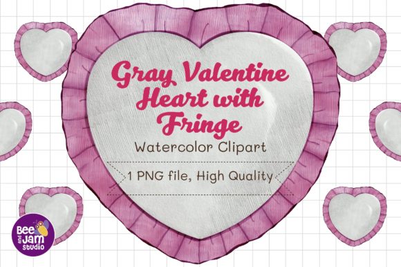 Gray Valentine Heart Watercolor Illustrations