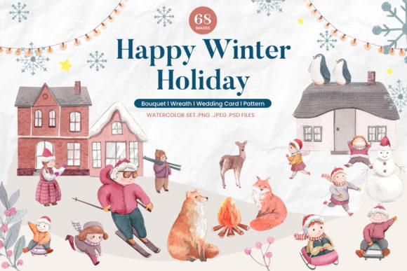 Happy Winter Holiday Watercolor Illustrations