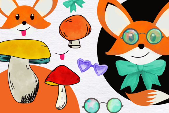 Loose Fox Floral Watercolor Clipart Set for Illustrations