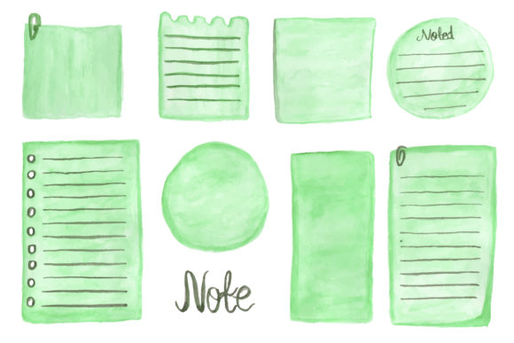 Set Green Note Sheet Watercolor