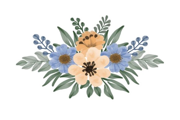Set of Yellow and Pink Floral Watercolor Illustrations