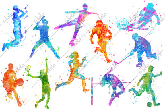 Sport Players Watercolor Clipart and Illustrations