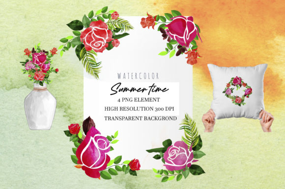 Summer Rose Watercolor Arrangements Illustrations