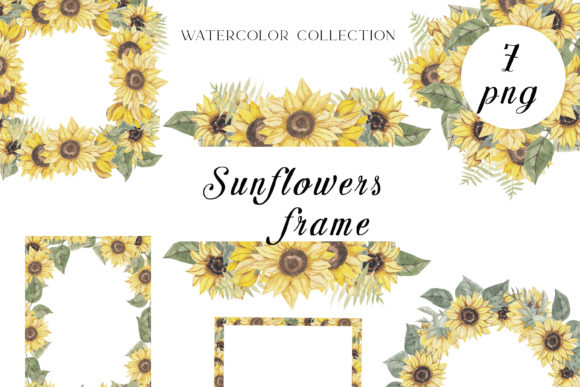 Sunflowers Frame Png Clipart, Watercolor for Illustrations