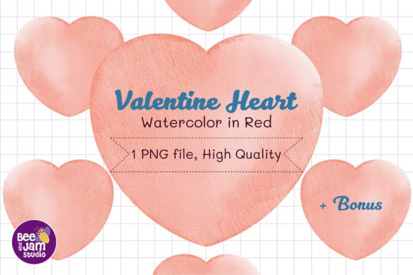 Valentine Heart Watercolor in Old Rose and Illustrations