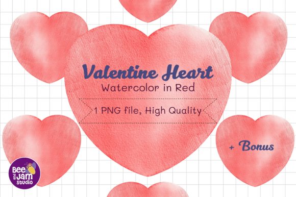 Valentine Heart Watercolor in Red and Illustrations