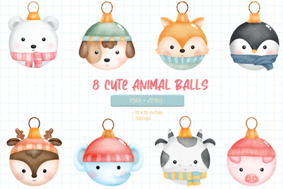 Watercolor Animal Ball PNG . PNG JPEG Illustrations