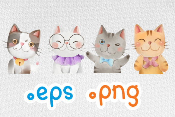 Watercolor Art Cat Character Illustrations
