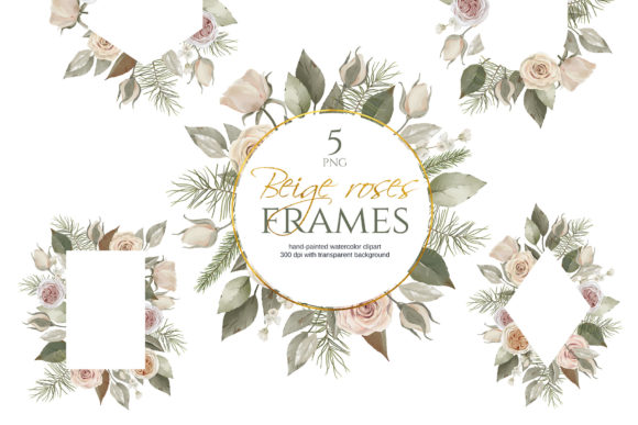 Watercolor Beige Roses Frames Illustrations