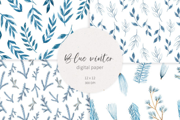 Watercolor Blue Winter Digital Paper