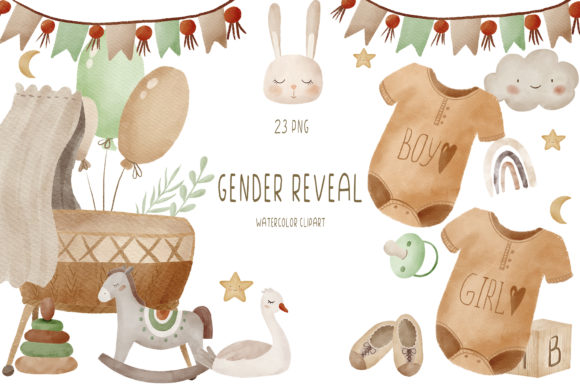 Watercolor Boho Baby Shower Clipart PNG