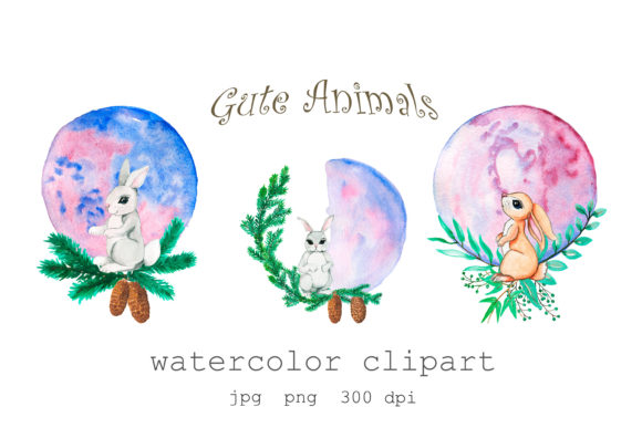 Watercolor Clipart Sleeping Animals, PNG