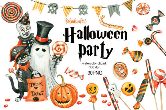 Watercolor Halloween Party Illustrations