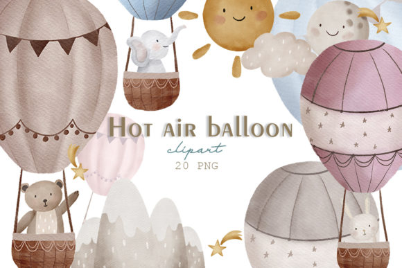 Watercolor Hot Air Balloon Clipart PNG