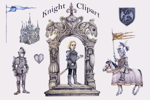 Watercolor Knight Clipart Png Set Illustrations