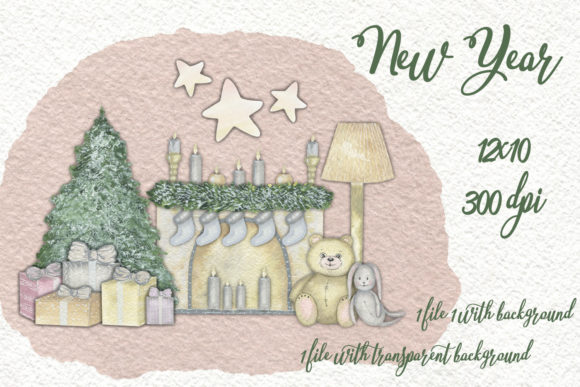 Watercolor New Year Clipart and Illustrations