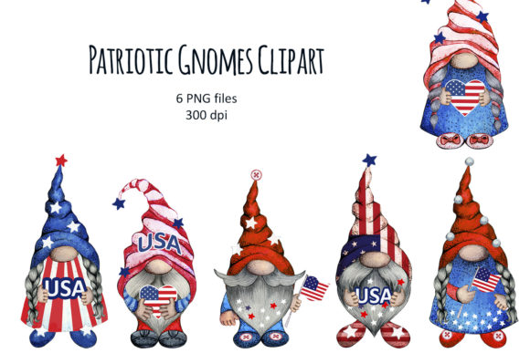 Watercolor Patriotic Gnomes Illustrations
