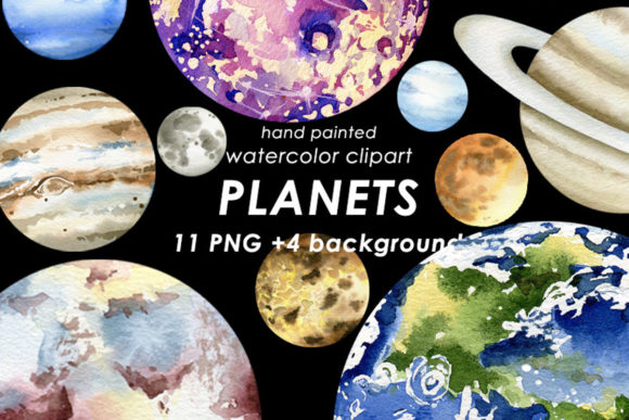Watercolor Planets Illustrations