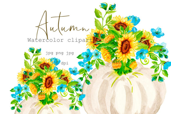 Watercolor Pumpkin Bouquet Floral Illustrations