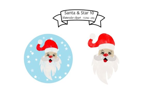 Watercolor Santa Star Set 10 Illustrations