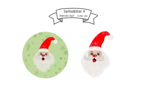 Watercolor Santa Star Set 4 Illustrations