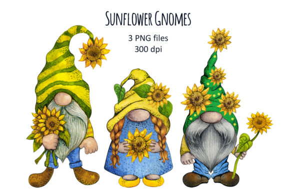 Watercolor Sunflower Gnome Illustrations
