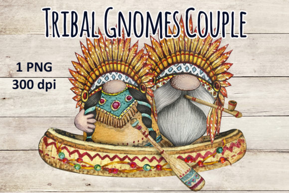 Watercolor Tribal Gnome Canoe Boat Png and Illustrations
