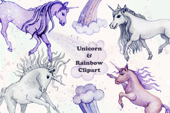Watercolor Unicorn Rainbow Illustrations