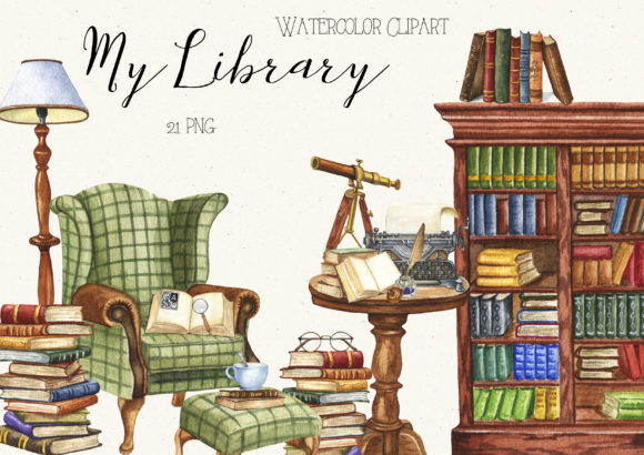 Watercolor Vintage Books Illustrations