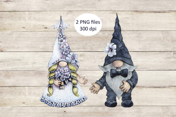 Watercolor Wedding Gnomes Clipart Png and Illustrations
