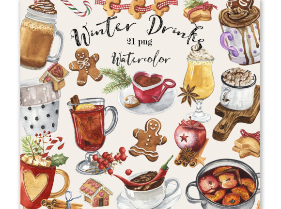 Watercolor Winter Drinks